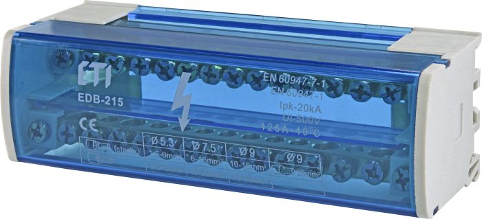 Блок розподільчий EDB-215 2p, L+PE/N, 125A (15 виходів), ETI [001102302]