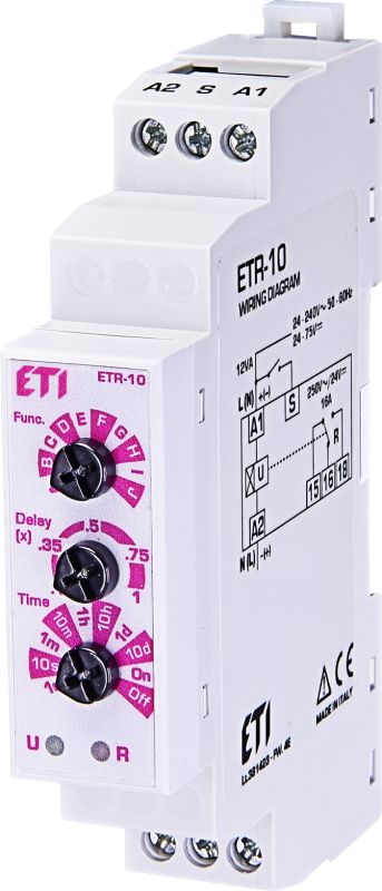 Багатофункціональне реле часу ETR-10 24-240V AC/24-75V DC (1x16A_AC1), ETI [002472200]