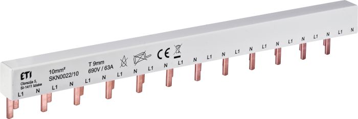 Шина живлення IZ-SKN0022/10, 63А, 1P+N, 0.22 метри, SKN, 12 мод, ETI [002921148]