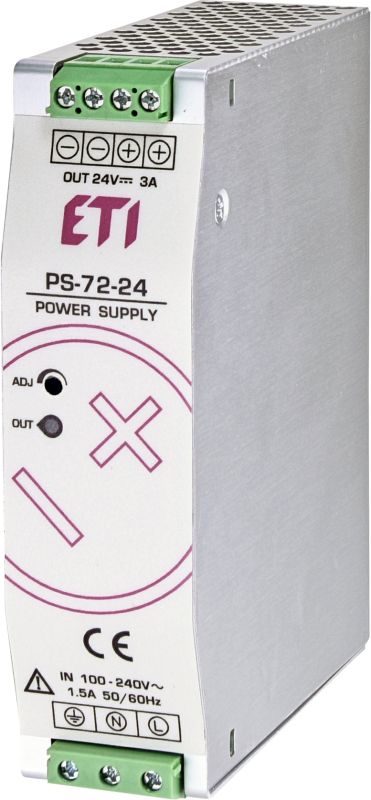 Блок живлення PS-72-24 (Вхід: 100-240V AC/140-340V DC; Вихід: 24-28V DC/75W/3A), ETI [004656681]