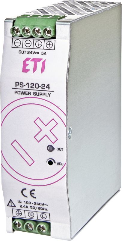 Блок живлення PS-120-24 (Вхід: 100-240V AC/140-340V DC; Вихід: 24-28V DC/120W/5A), ETI [004656682]