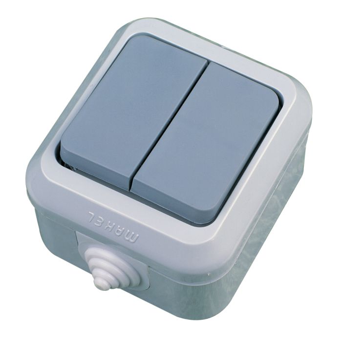 Вимикач двоклавішний, без підсвітки, сірий, Makel [18101]