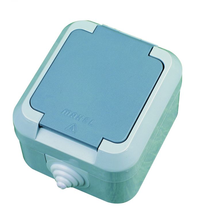 Розетка з кришкою вологозахищена Nemliyer, із з/к, без шторок, сірий, Makel [18104]