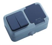 Розетка + вимикач з кришкою Nemliyer, із з/к, без шторок, сірий, Makel [18151]