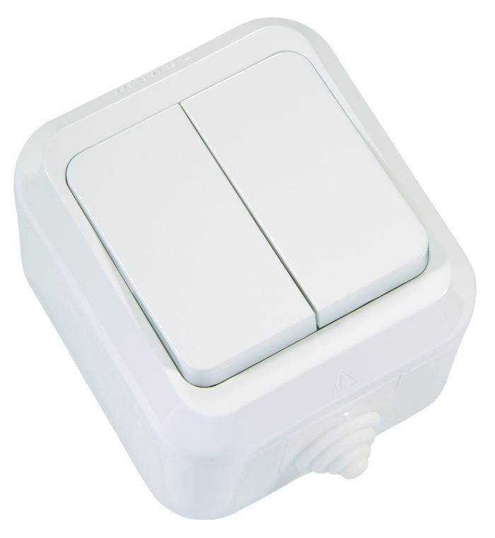 Вимикач двоклавішний, без підсвітки, білий, Makel [18301]