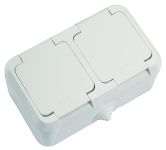 Розетка подвійна з кришкою вологозахищена Nemliyer, із з/к без шторок, білий, Makel [18354]