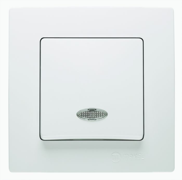 Вимикач одноклавішний Lillium Natural Kare, з підсвіткою, білий, Makel [32001021]