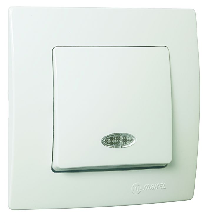 Вимикач одноклавішний Lillium Natural Kare, з підсвіткою, білий, Makel [32001021]