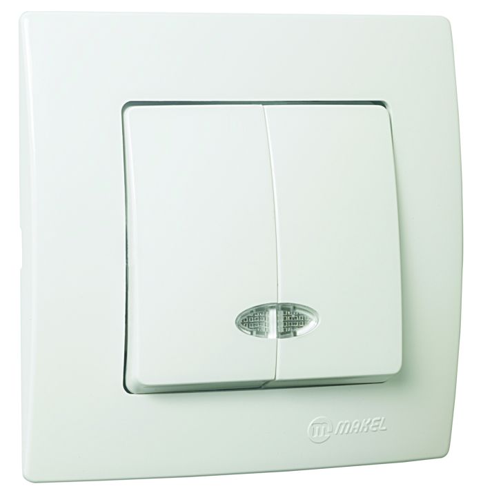 Вимикач двоклавішний Lillium Natural Kare, з підсвіткою, білий, Makel [32001023]