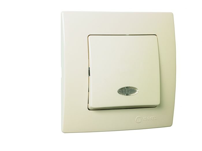 Вимикач одноклавішний Lillium Natural Kare, з підсвіткою, кремовий, Makel [32010021]