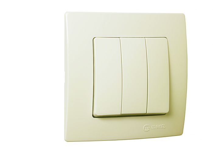 Вимикач триклавішний Lillium Natural Kare, без підсвітки, кремовий, Makel [32010091]