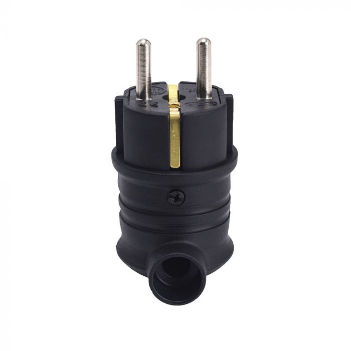 Вилка каучукова кутова AKEF 2Р+РЕ, 16А, IP44, чорна, Bylion [403351]