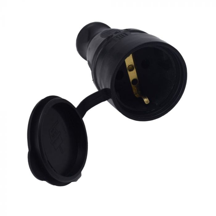 Розетка каучукова переносна KDP 2Р+РЕ, 16А, IP44, чорна, Bylion [403354]