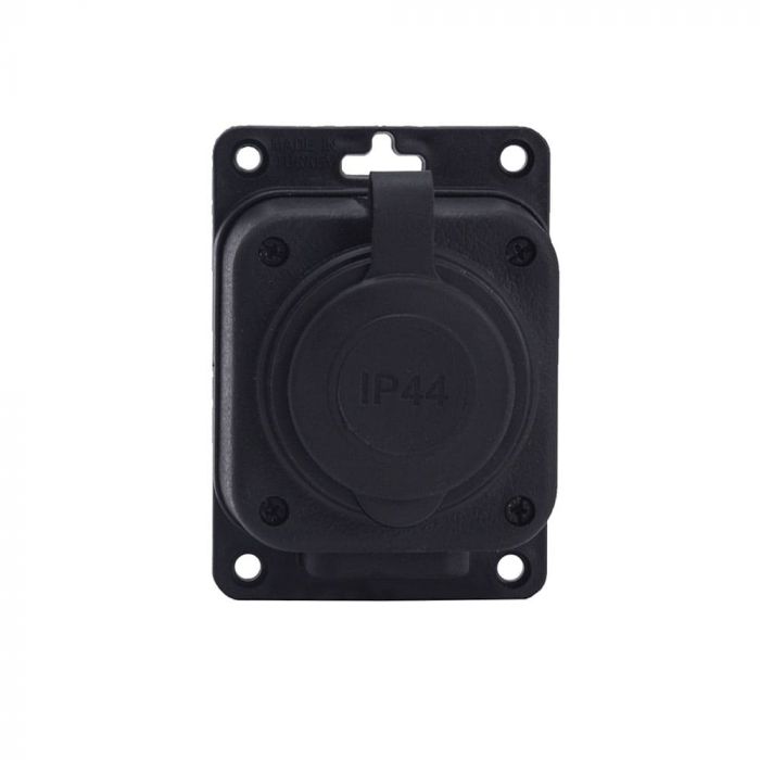 Розетка каучукова стаціонарна 1KMP 2Р+РЕ, 16А, IP44, чорна, Bylion [403356]