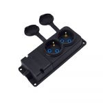 Розетка каучукова двомісна стаціонарна 2KMP 2Р+РЕ, 16А, IP44, чорна, Bylion [403357]