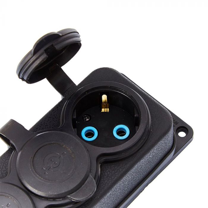 Розетка каучукова тримісна стаціонарна 3KMP 2Р+РЕ, 16А,  IP44, чорна, Bylion [403358]