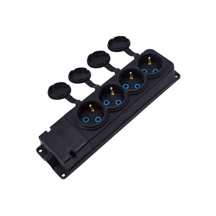 Розетка каучукова чотиримісна стаціонарна 4KMP 2Р+РЕ, 16А, IP44, чорна, Bylion [403359]