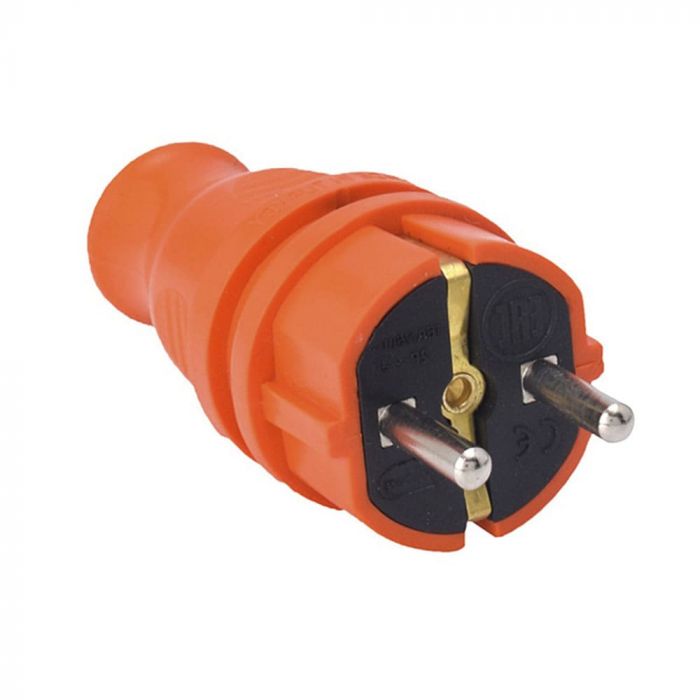 Вилка каучукова пряма KEF-O 2Р+РЕ, 16А, IP44, помаранчева, Bylion [403360]