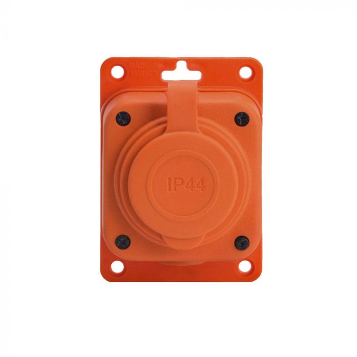 Розетка каучукова стаціонарна 1KMP-O 2Р+РЕ, 16А, IP44,  помаранчева, Bylion [403366]