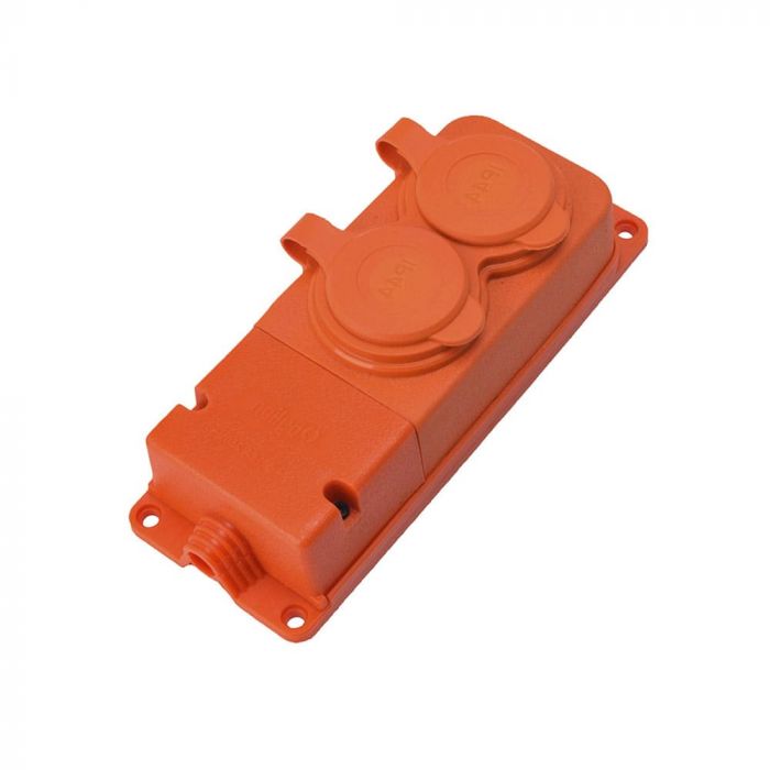 Розетка каучукова двомісна стаціонарна 2KMP-O 2Р+РЕ, 16А, IP44, помаранчева, Bylion [403367]