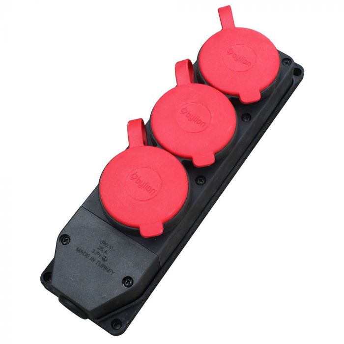 Розетка каучукова тримісна стаціонарна 3KMPT 3Р+РЕ 3х25А, IP44, Bylion [403374]