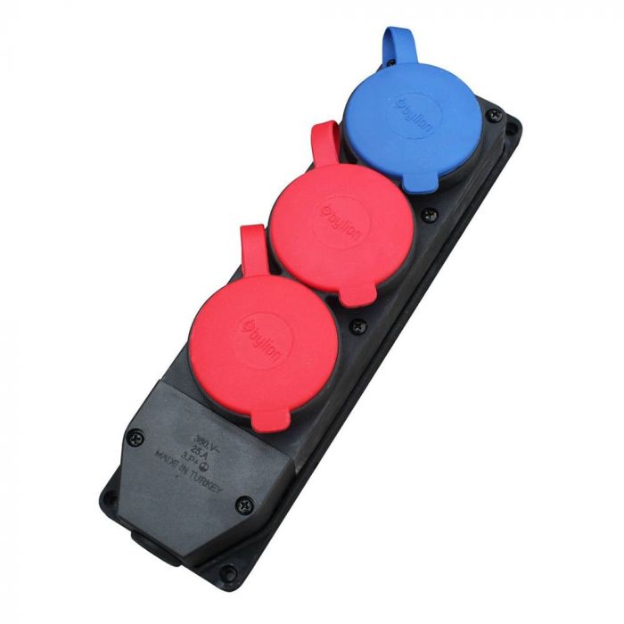 Розетка каучукова тримісна стаціонарна 2T1M 3Р+РЕ 2х25А/2Р+РЕ 16А, IP44, Bylion [403376]