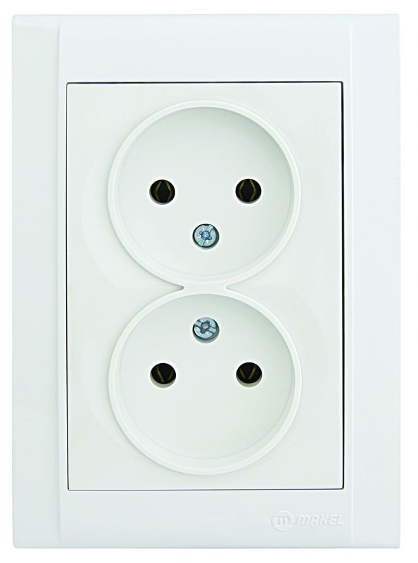 Розетка подвійна без з/к Defne, без шторок, білий, Makel [42001017]