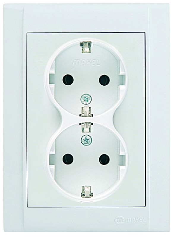 Розетка подвійна із з/к Defne, без шторок, білий, Makel [42001057]