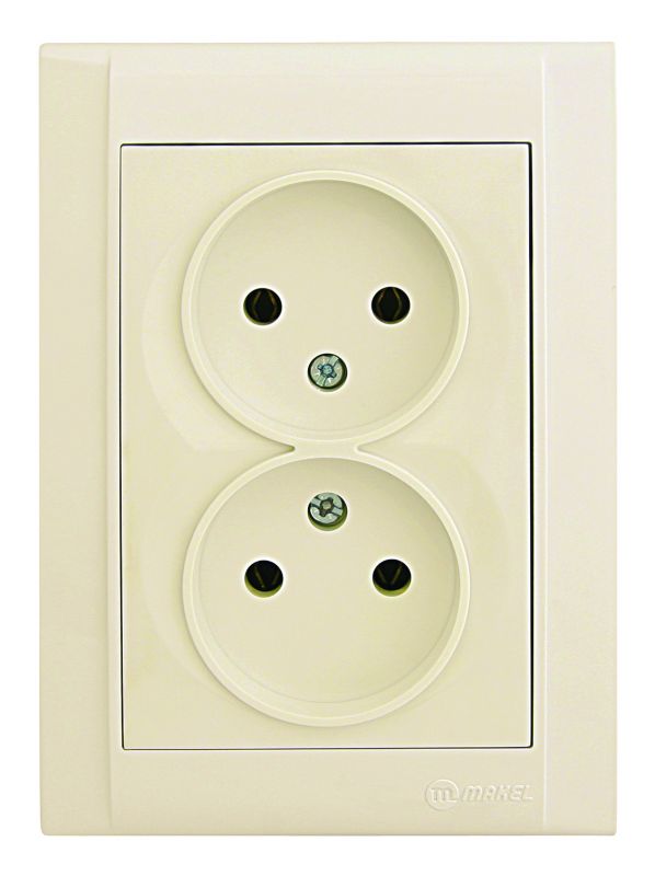 Розетка подвійна без з/к Defne, без шторок, кремовий, Makel [42010017]