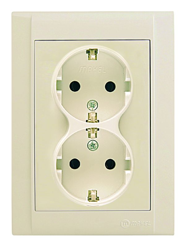 Розетка подвійна із з/к Defne, без шторок, кремовий, Makel [42010057]
