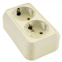 Розетка подвійна з з/к, кремовий, Makel [45282]