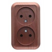 Розетка подвійна без з/к Siva Ustu, без шторок, горіх, Makel [45417]