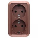 Розетка подвійна із з/к Siva Ustu, без шторок, горіх, Makel [45482]