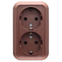 Розетка подвійна із з/к Siva Ustu, без шторок, горіх, Makel [45482]