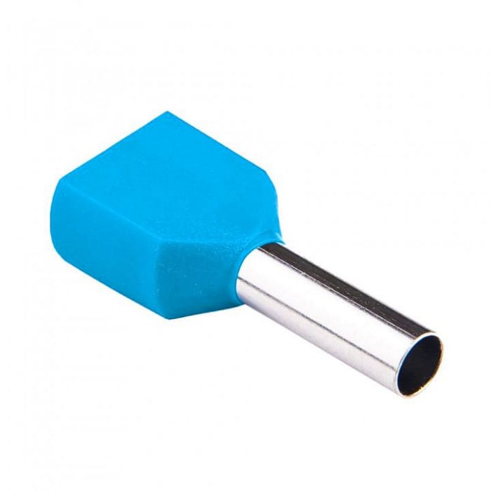 Наконечник втулковий з ізоляцією для 2х проводів TE 1/8, блакитний (100 шт), TAKEL [500713с]