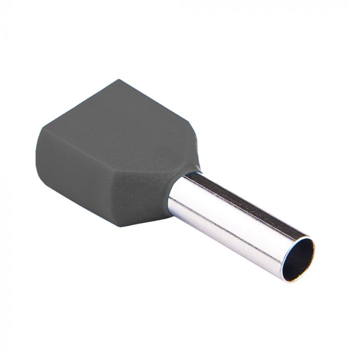 Наконечник втулковий з ізоляцією для 2х проводів TE 4/12, сірий (100 шт), TAKEL [500719сер]