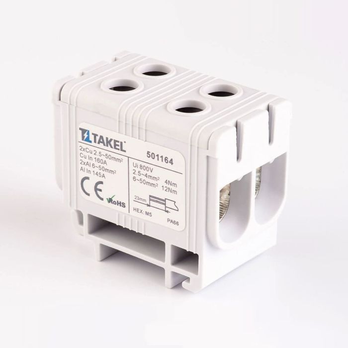 Клема силова ввідна подвійна UTB 6-50, сірий, TAKEL [501164]