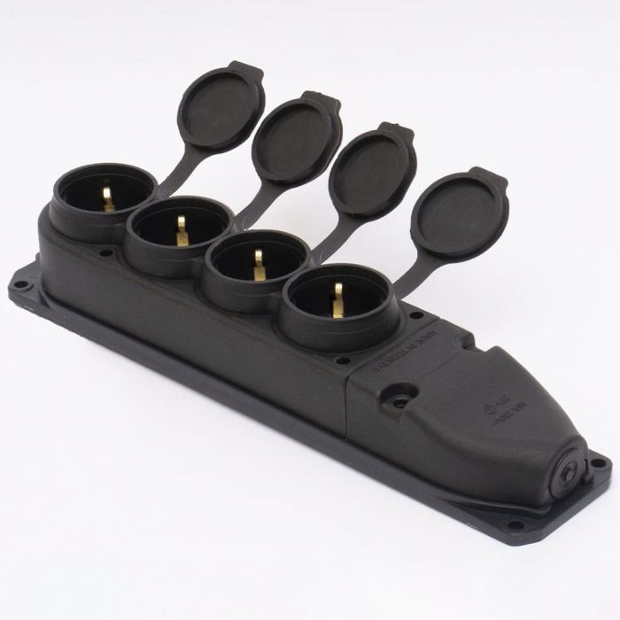 Розетка каучукова чотиримісна з захисними кришками 404 2Р+РЕ IP44, TAKEL [503363]