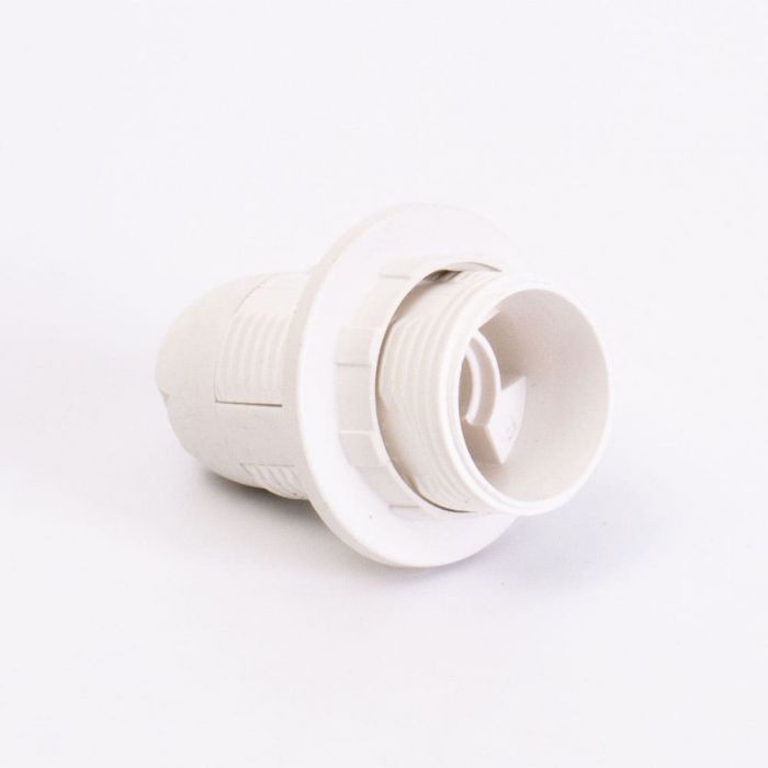 Патрон пластиковий Е14 з гайкою, білий, TAKEL [503714]