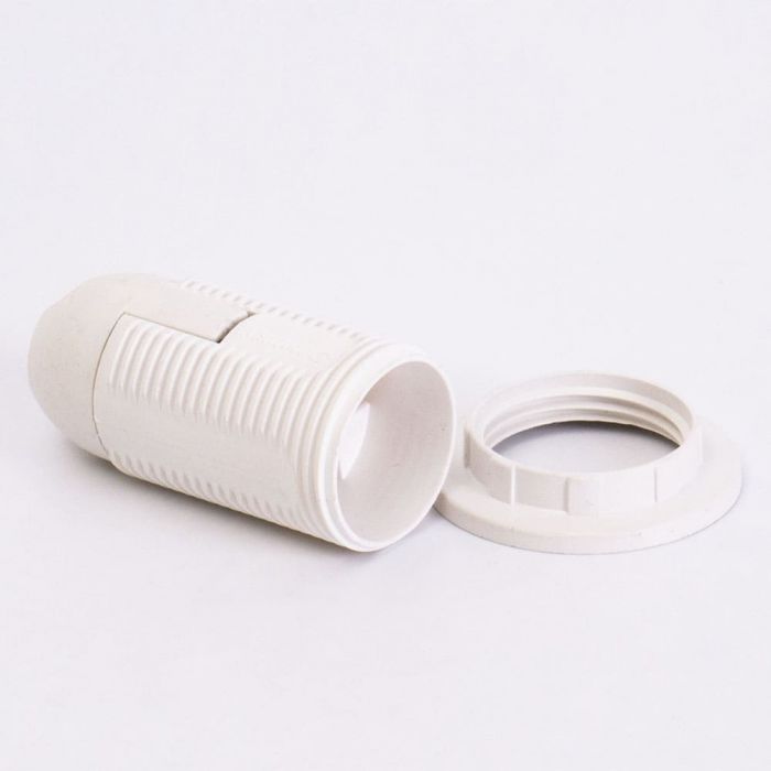 Патрон пластиковий Е14 з гайкою, білий, TAKEL [503714]