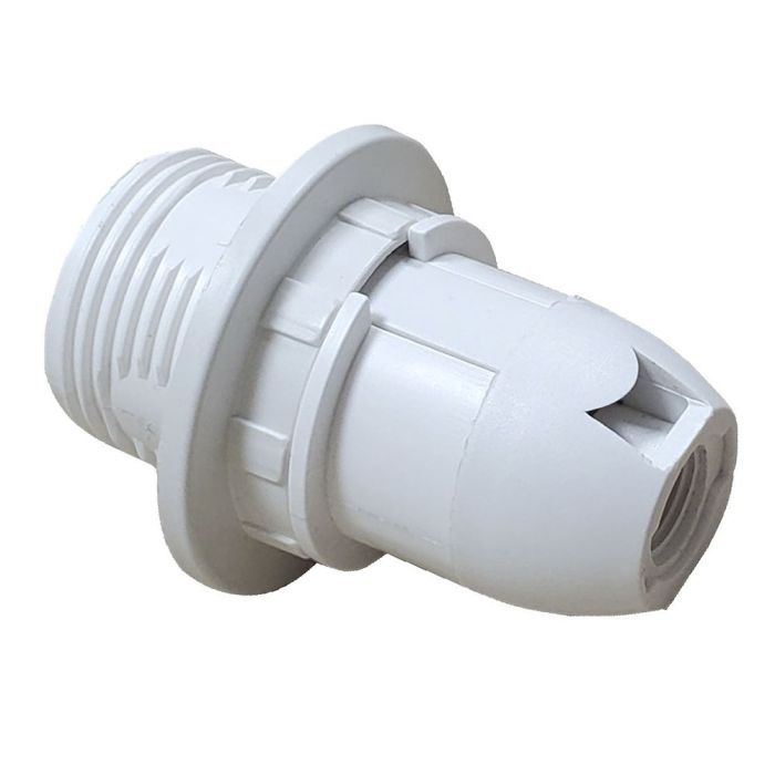 Патрон пластиковий Е14 зі стопором та з гайкою, білий, TAKEL [503716]