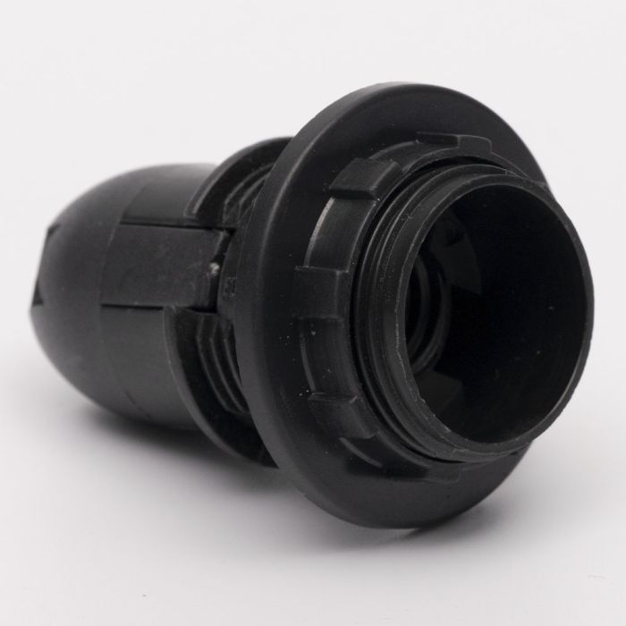 Патрон пластиковий Е14 зі стопором та з гайкою, чорний, TAKEL [503717]