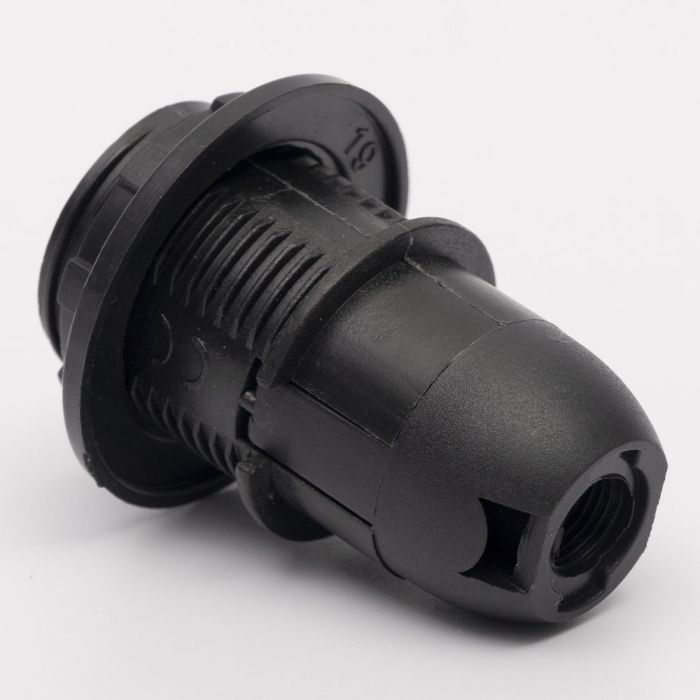 Патрон пластиковий Е14 зі стопором та з гайкою, чорний, TAKEL [503717]