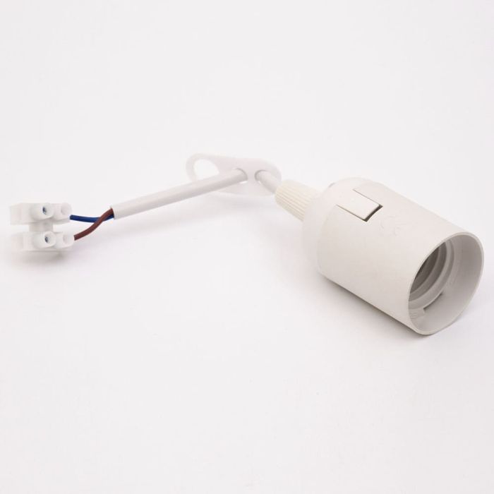 Патрон пластиковий E27 підвісний з кабелем та клемною колодкою, білий, TAKEL [503724]