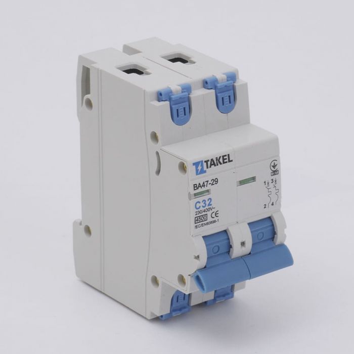 Автоматичний вимикач ВА47-29-С 2Р 4.5кА 32А, TAKEL [506134]