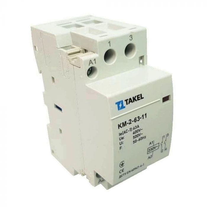 Контактор модульний КМ-2-63-11 63А 1NO+1NC, TAKEL [507317]