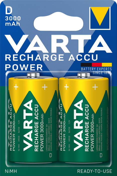 Акумулятор D 3000mAh Recharge 2 шт, Varta [56720101402]