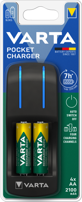 Зарядний пристрій Pocket Charger + 4 шт AA 2100 mAh, Varta [57642101451]