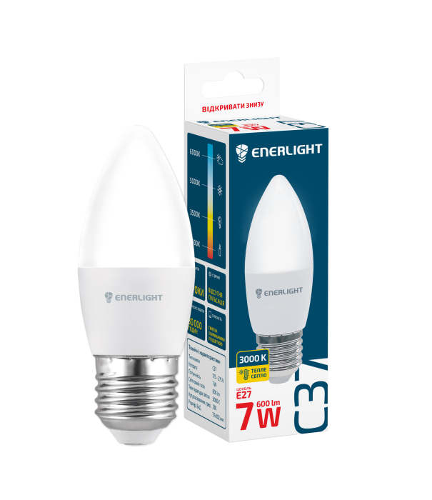 Лампа світлодіодна С37 7Вт 3000K E27, Enerlight [C37E277SMDWFR]