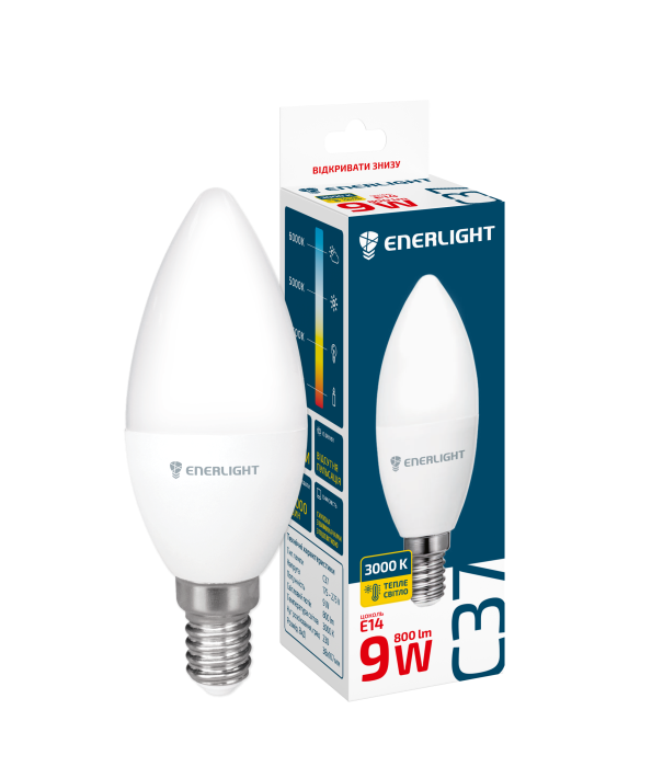 Лампа світлодіодна С37 9Вт 3000K E14, Enerlight [C37E149SMDWFR]